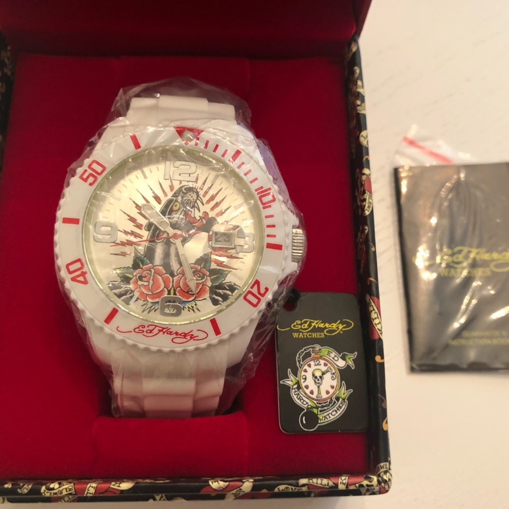 Ed Hardy Panther Roses White Watch